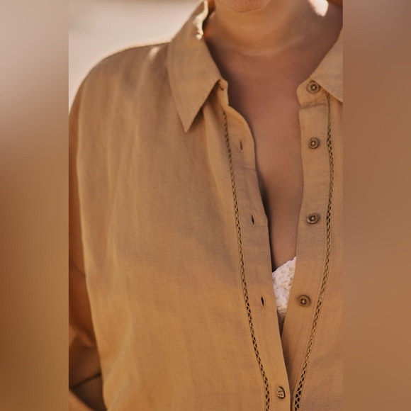 By Anthropologie Short-Sleeve Linen Button-Down Shirt - Picture 5 of 10
